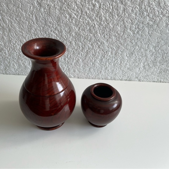 𝅺beautiful Rosewood Lacquered Wood Vase Set of 2 Made in Korea Rose Wood - Picture 3 of 4